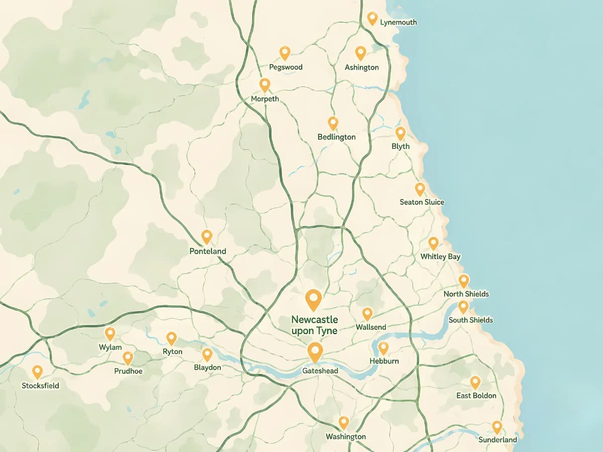Areas covered by Tyneside Tech across Tyneside and Northumberland
